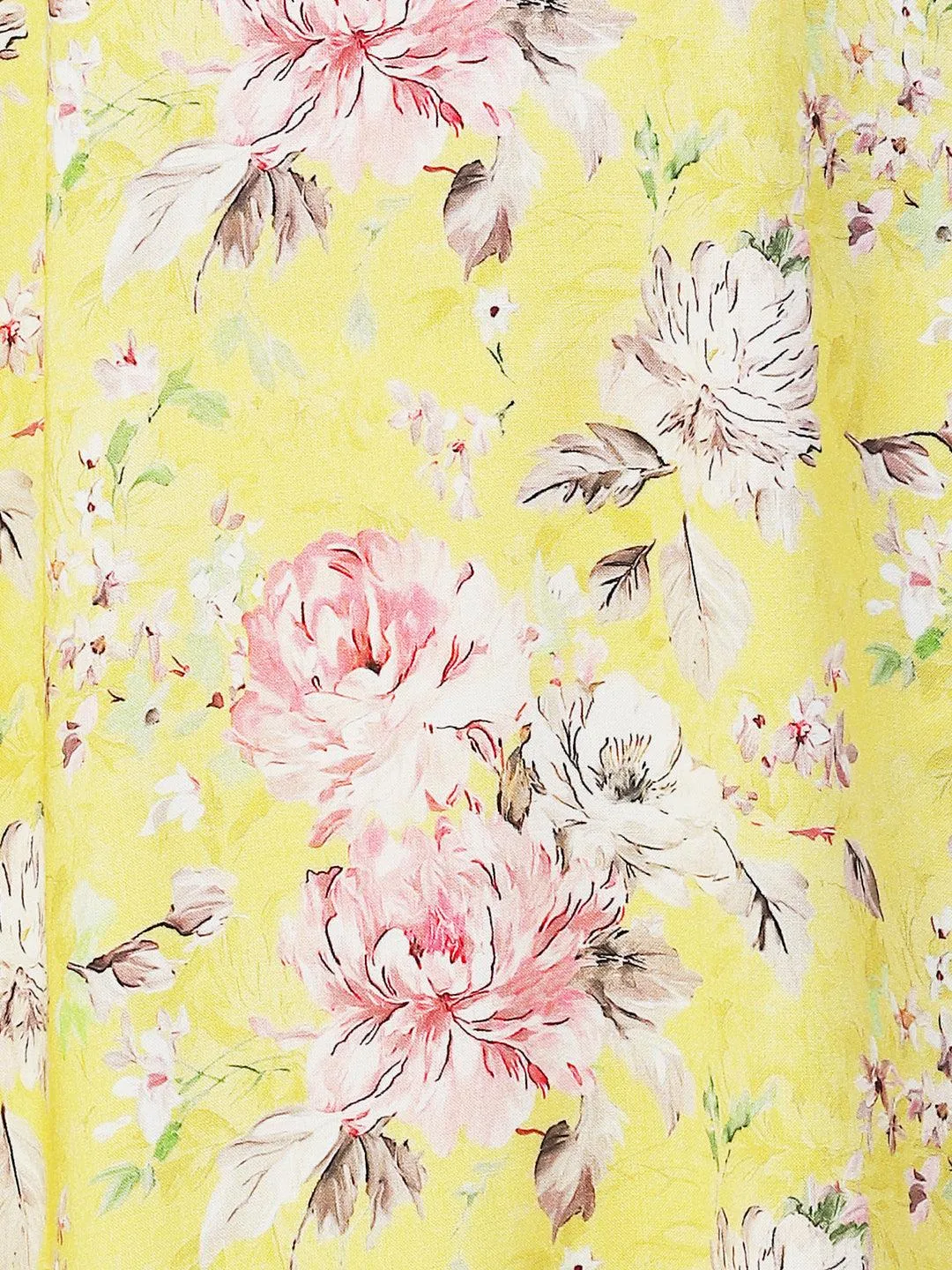 Floral Hand Embroidered Kurta With Printed Pants - Yellow