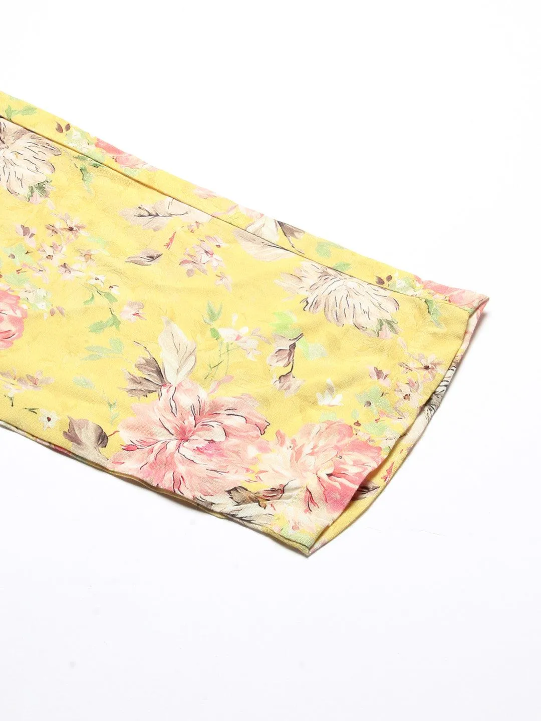 Floral Hand Embroidered Kurta With Printed Pants - Yellow