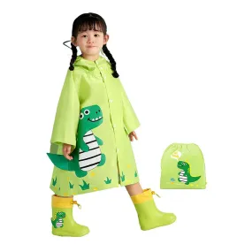 Fluorescent Green Dino Park Raincoat for Kids and Toddlers