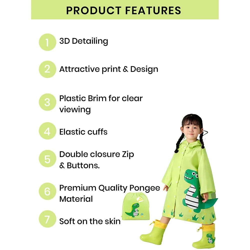Fluorescent Green Dino Park Raincoat for Kids and Toddlers