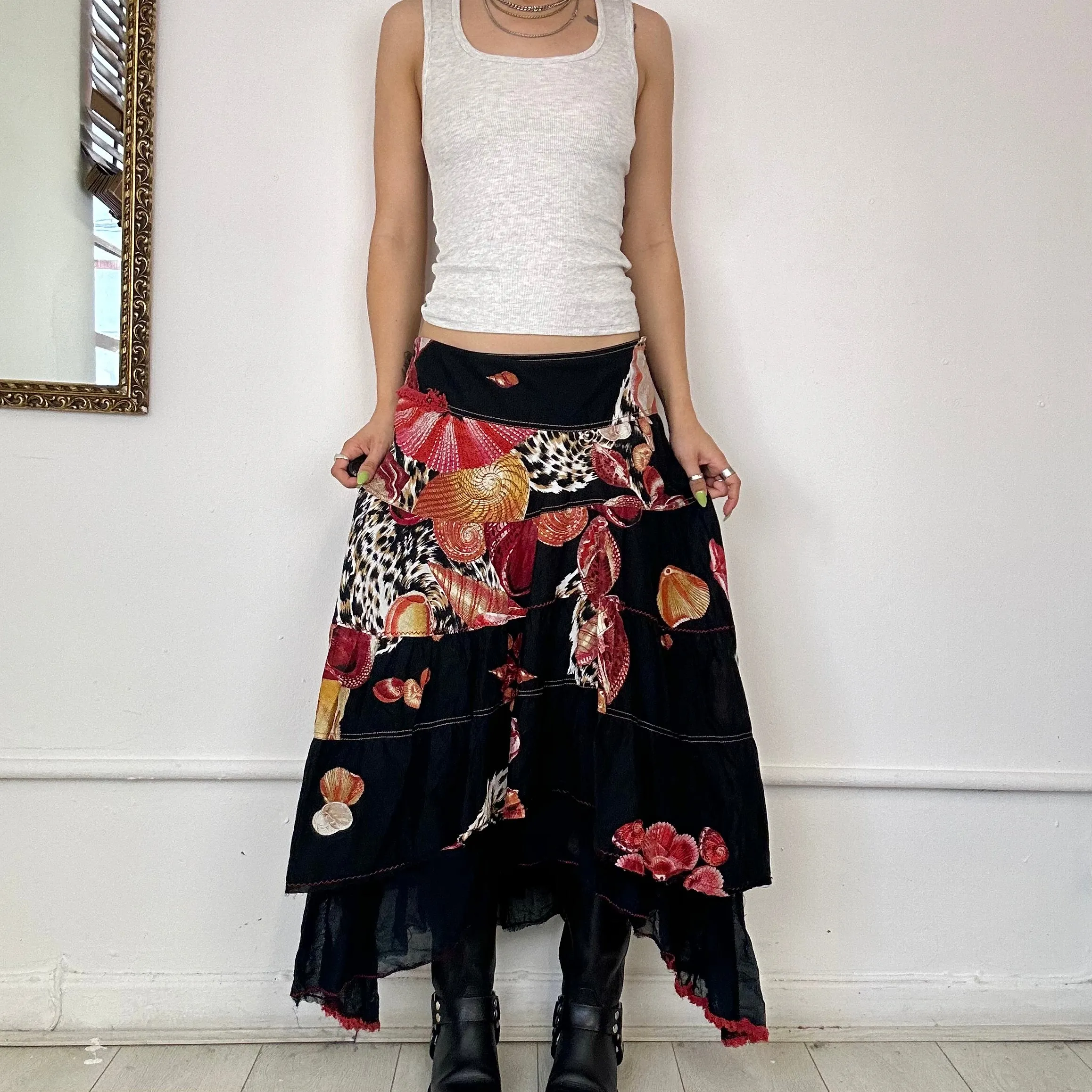 fuego layered midi skirt