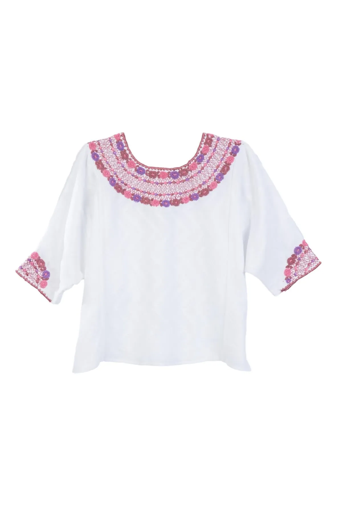 Gabrielle Guatemalan Blouse - Dusty Rose and Lavender