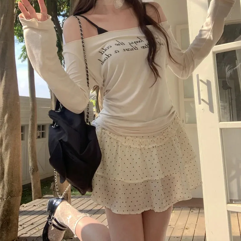Girlary Ruffle Fairycore Women Mini Skirt Sweet Lace Bow Layered Patchwork Dot Short Skirts Elegant Cute Korean Style Skirt