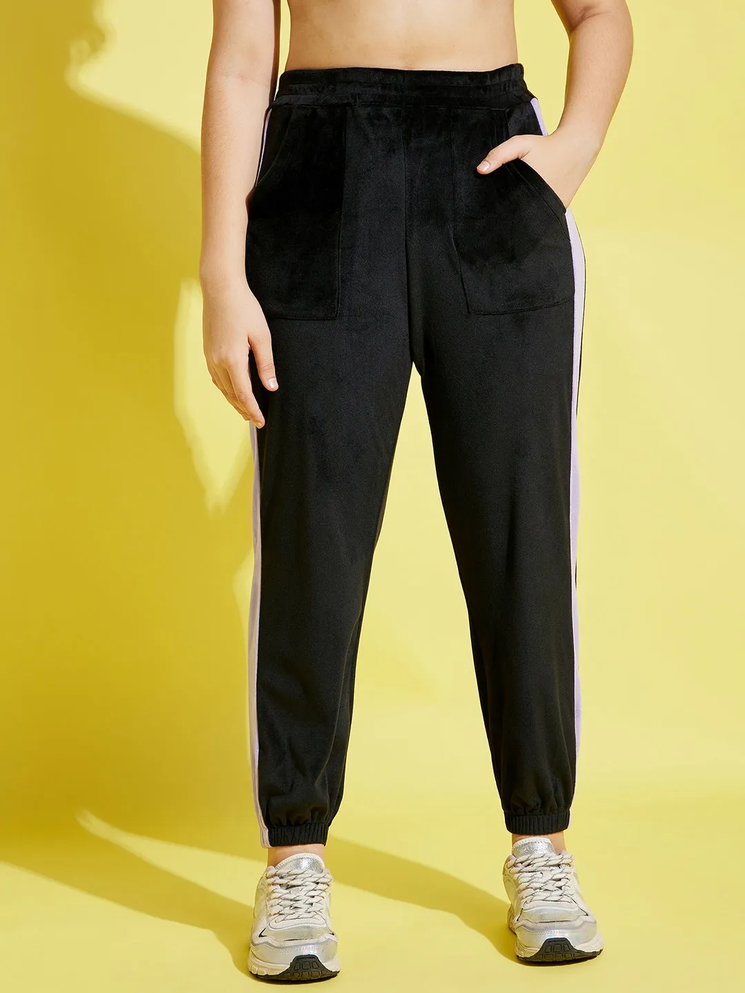 Girls Black & Lavender Velour Joggers - Lyush Kids