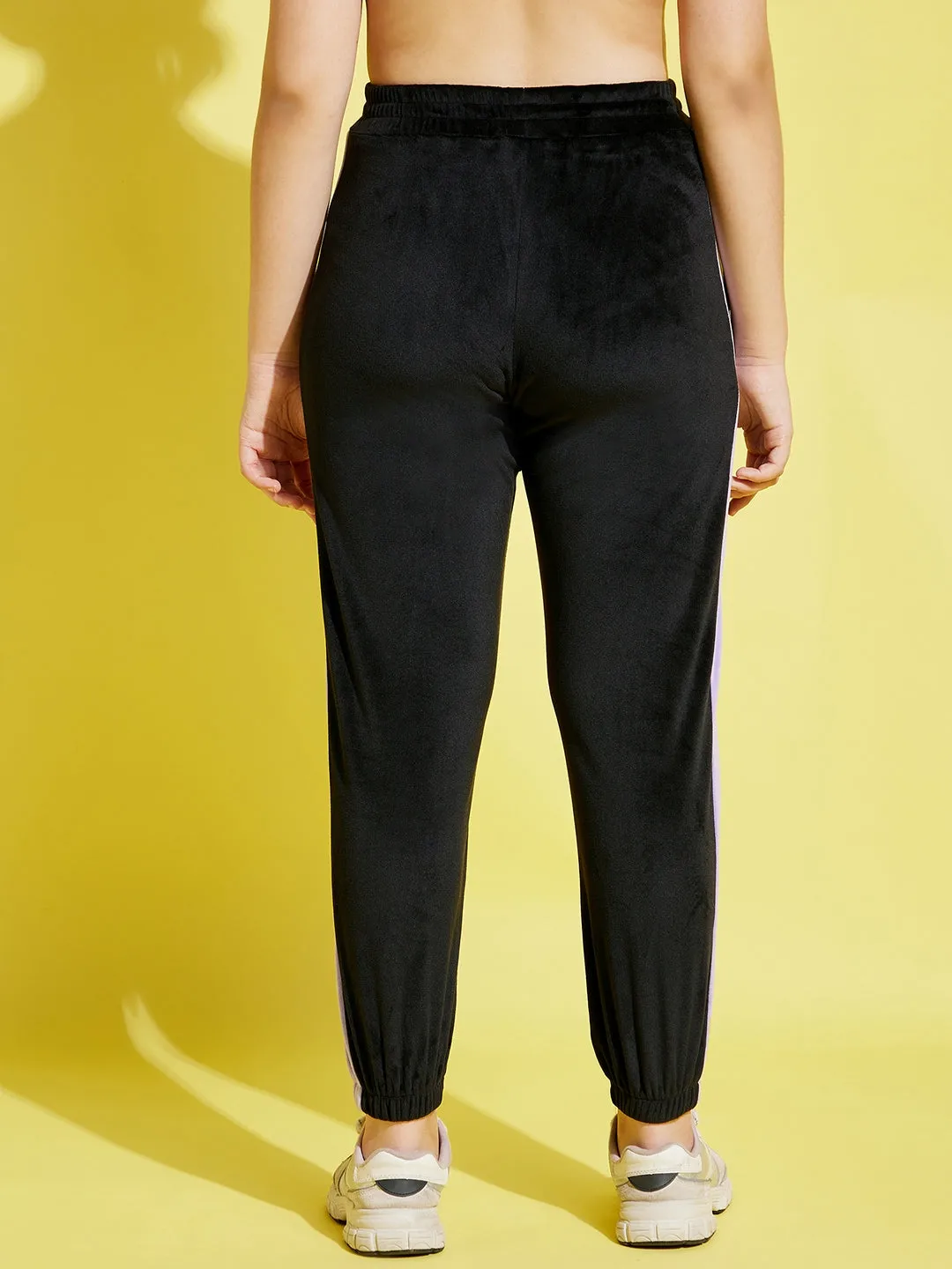 Girls Black & Lavender Velour Joggers - Lyush Kids
