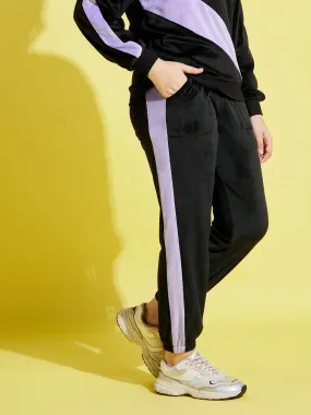 Girls Black & Lavender Velour Joggers - Lyush Kids