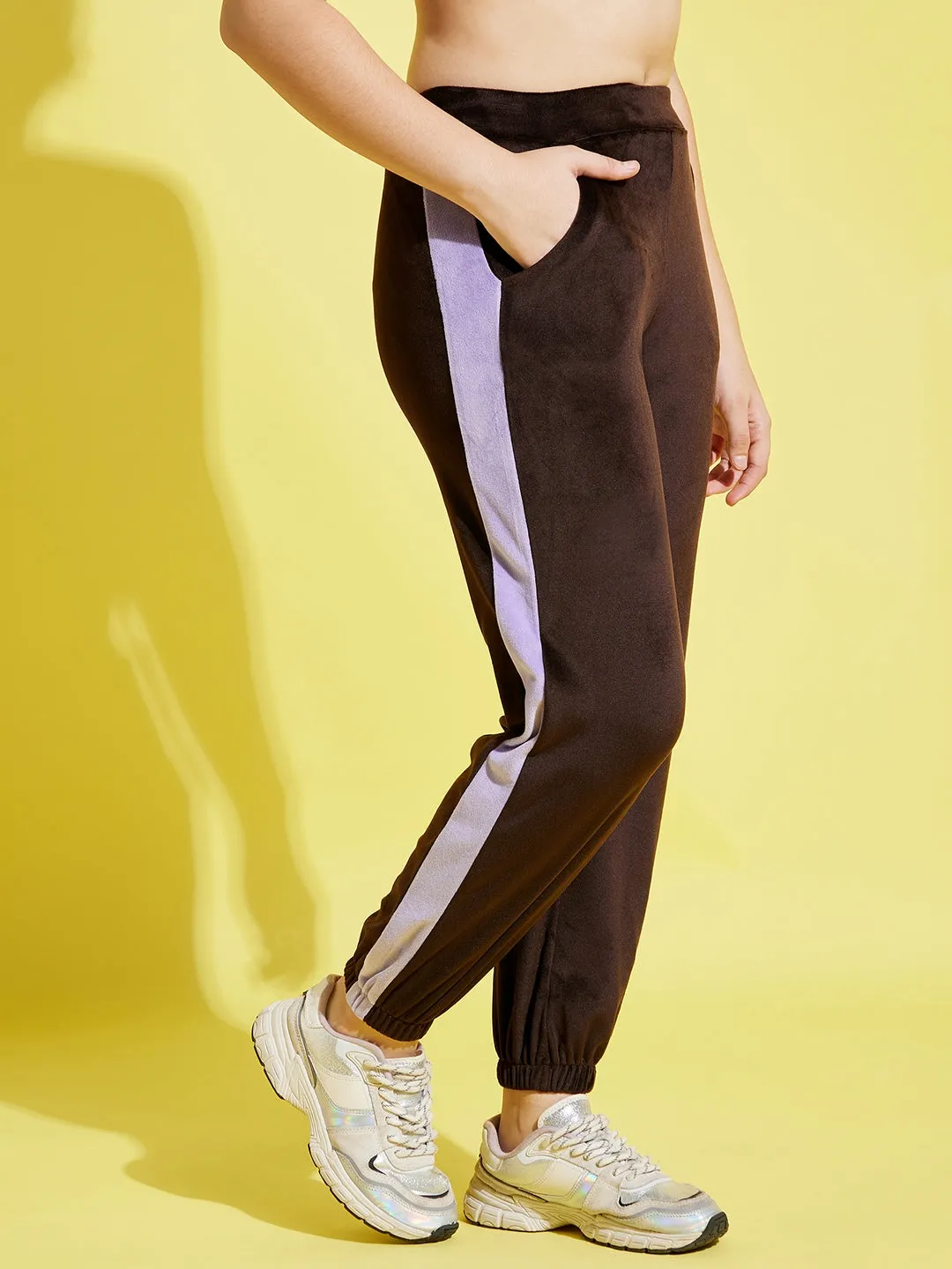 Girls Brown & Lavender Velour Joggers - Lyush Kids