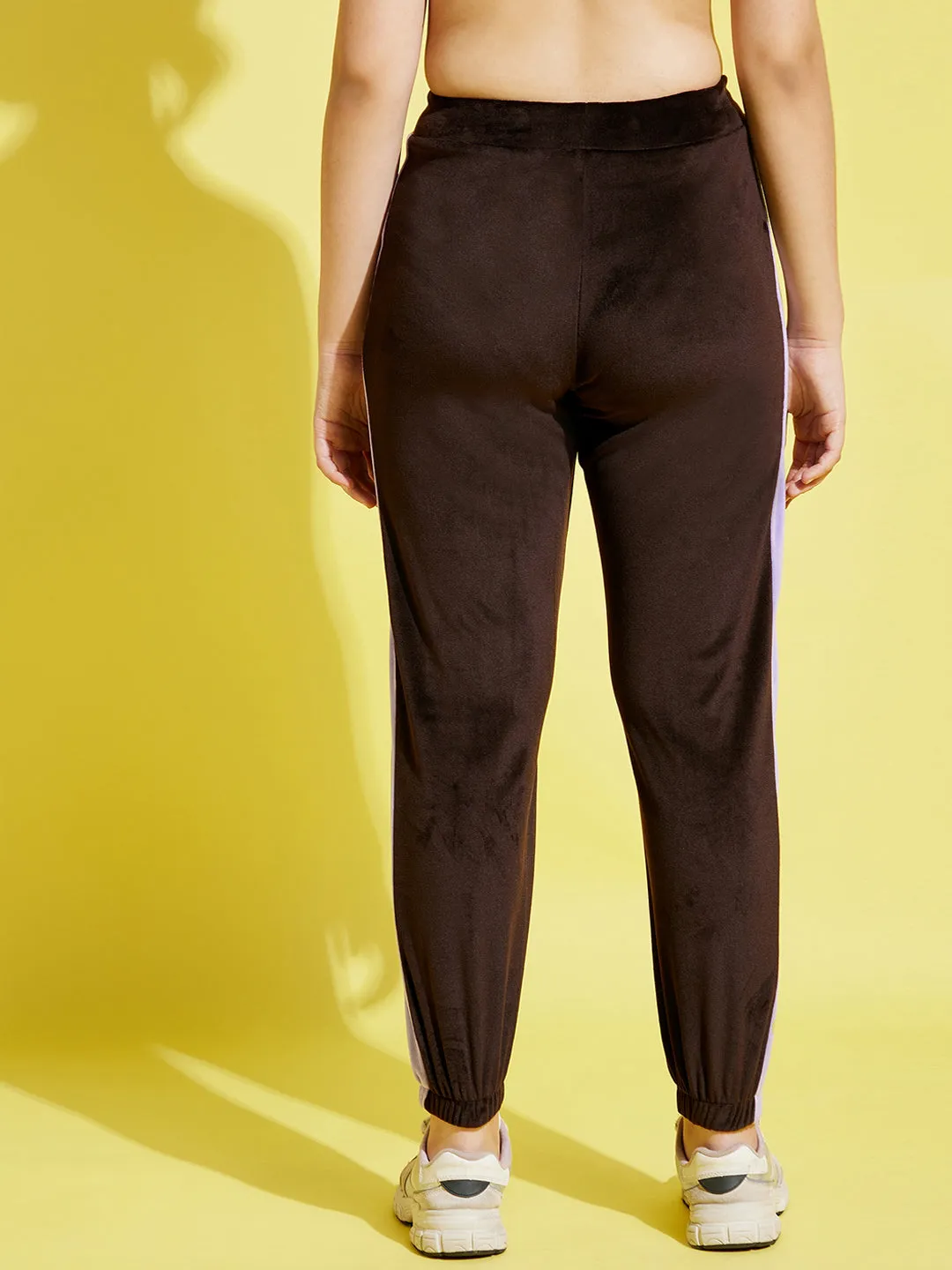 Girls Brown & Lavender Velour Joggers - Lyush Kids