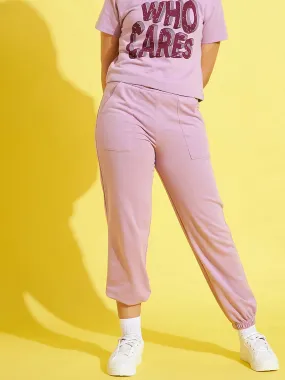 Girls Lavender Terry Paper Bag Joggers - Lyush Kids
