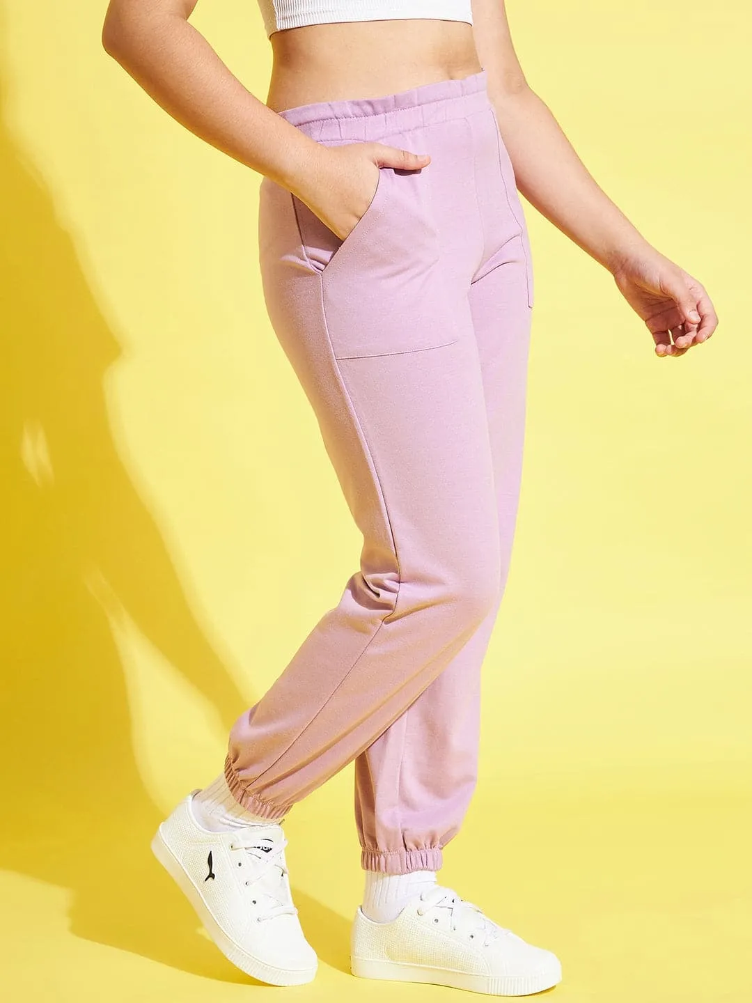 Girls Lavender Terry Paper Bag Joggers - Lyush Kids