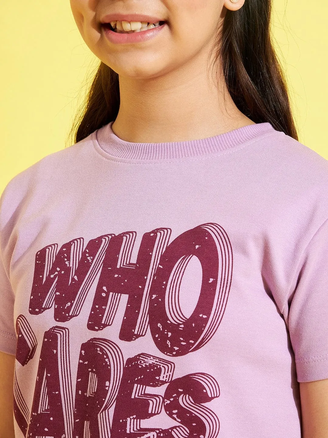 Girls Lavender Who Cares Crop Top With Joggers - Lyush Kids