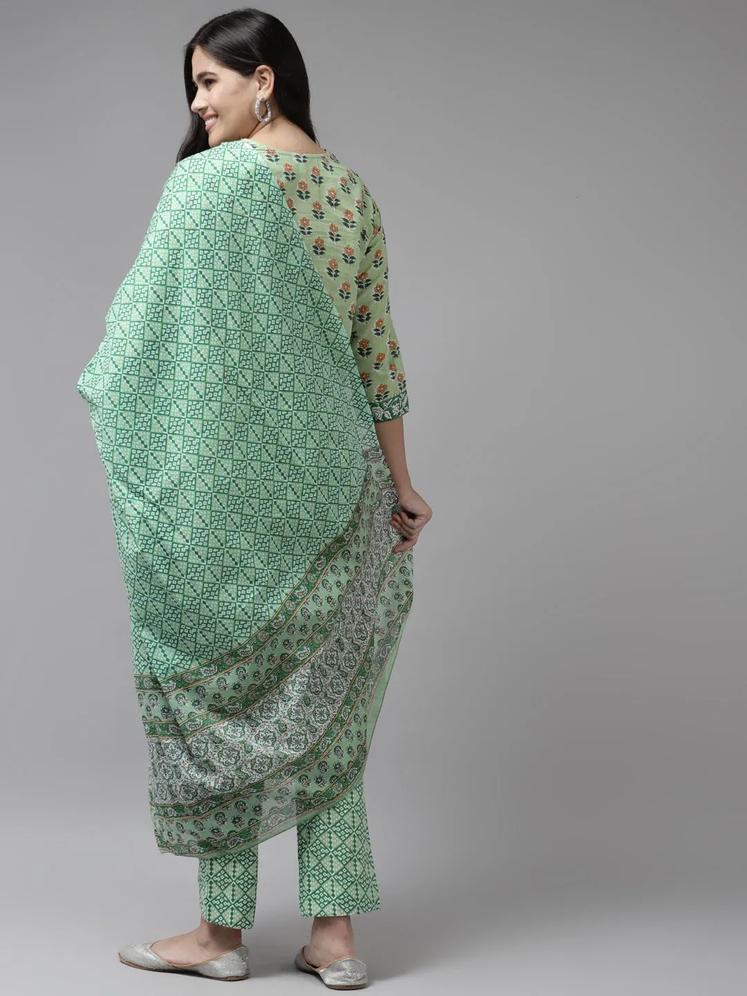 Green Sequined Cotton Dupatta Set