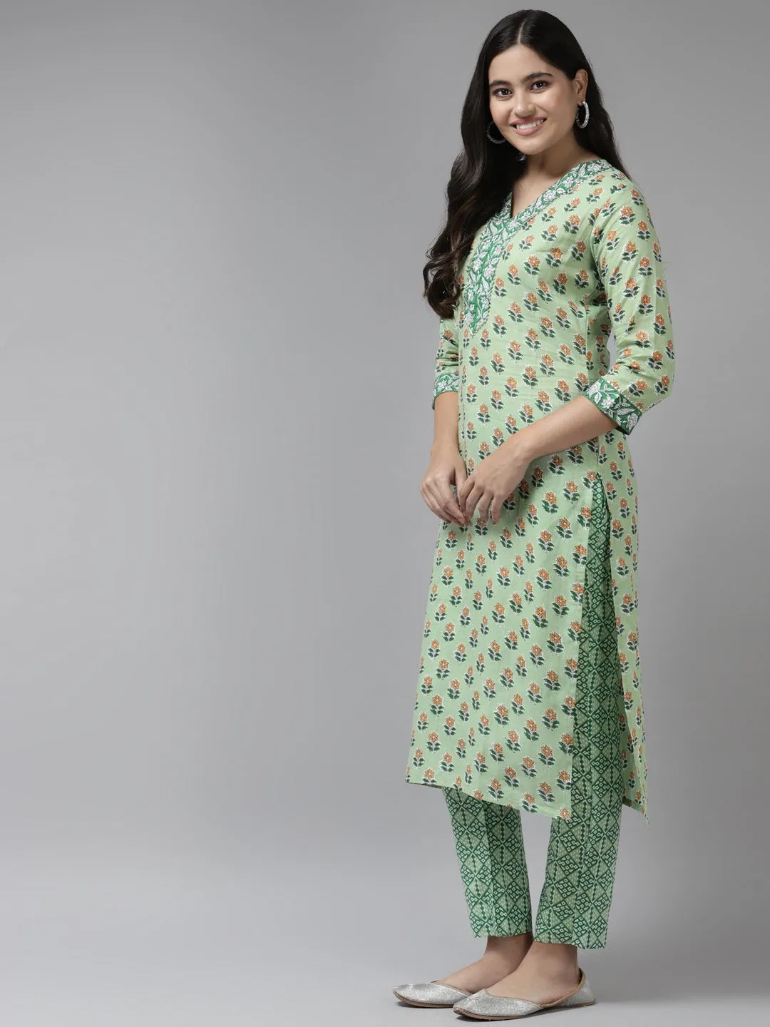 Green Sequined Cotton Dupatta Set
