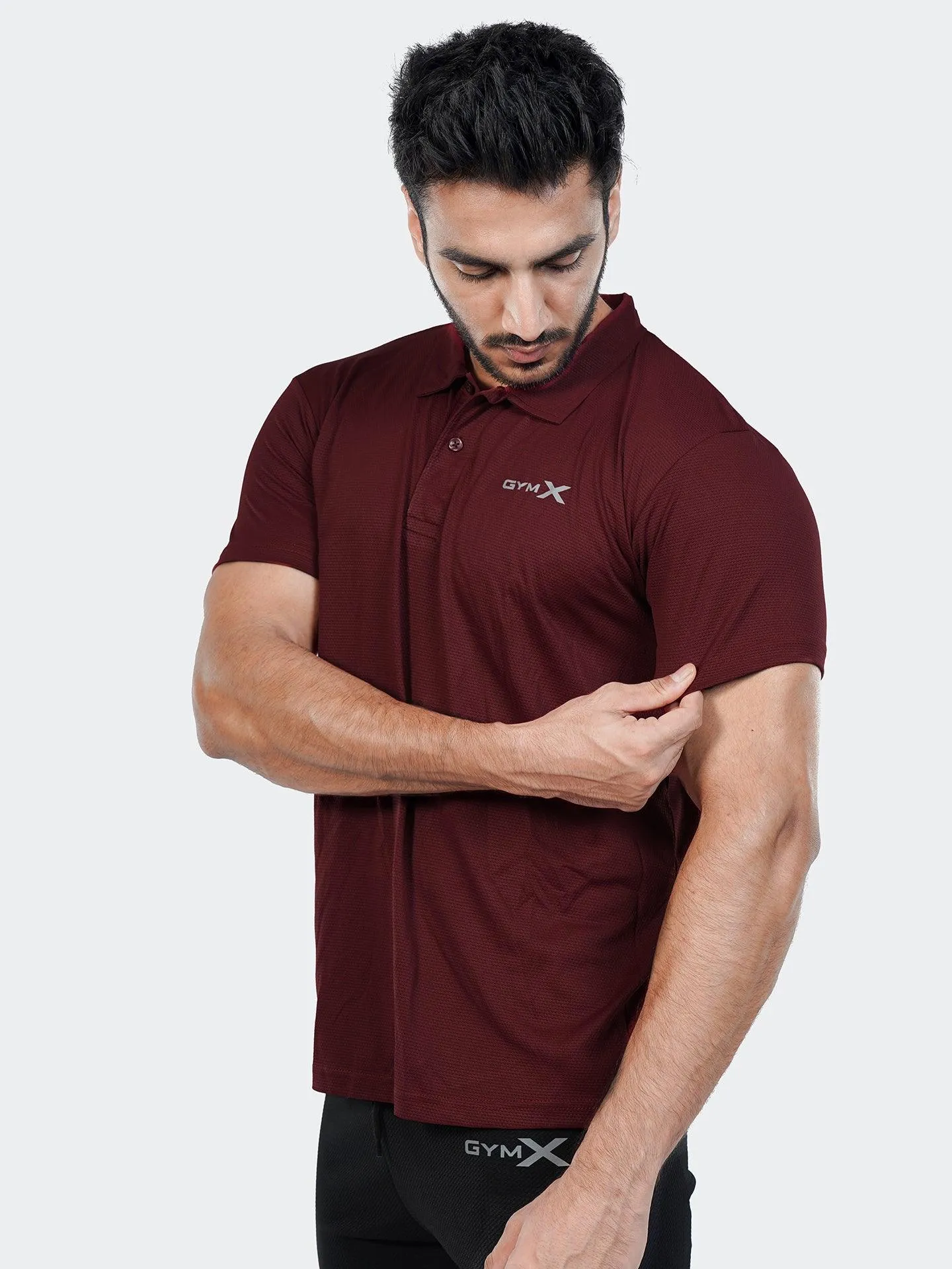 GymX Tech Polo Tee: Stark Maroon-Sale