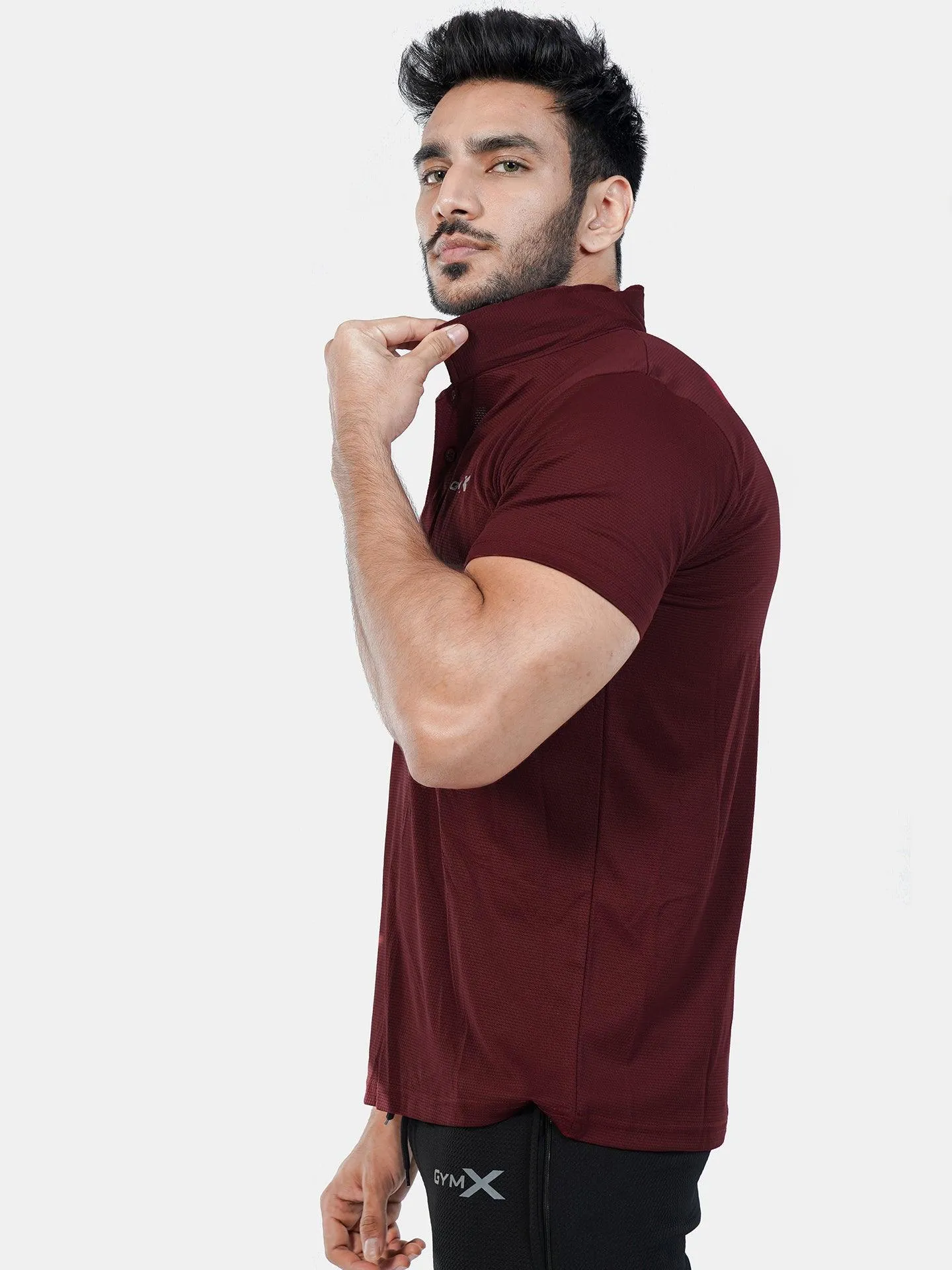 GymX Tech Polo Tee: Stark Maroon-Sale