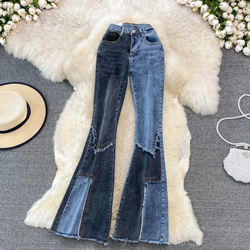 High-rise Color-block Flared Jeans