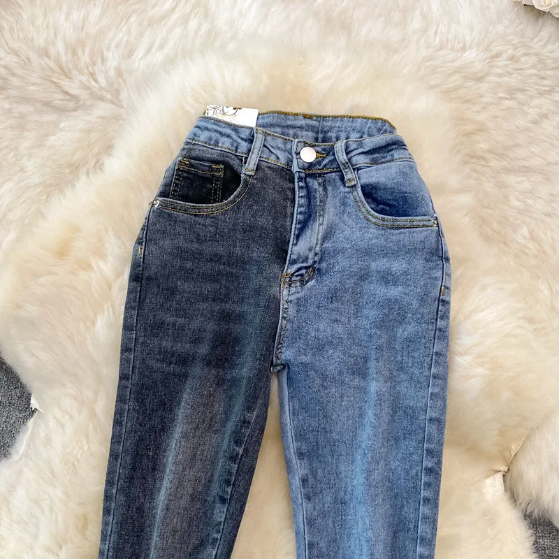 High-rise Color-block Flared Jeans