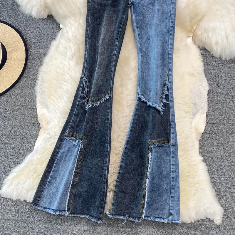 High-rise Color-block Flared Jeans