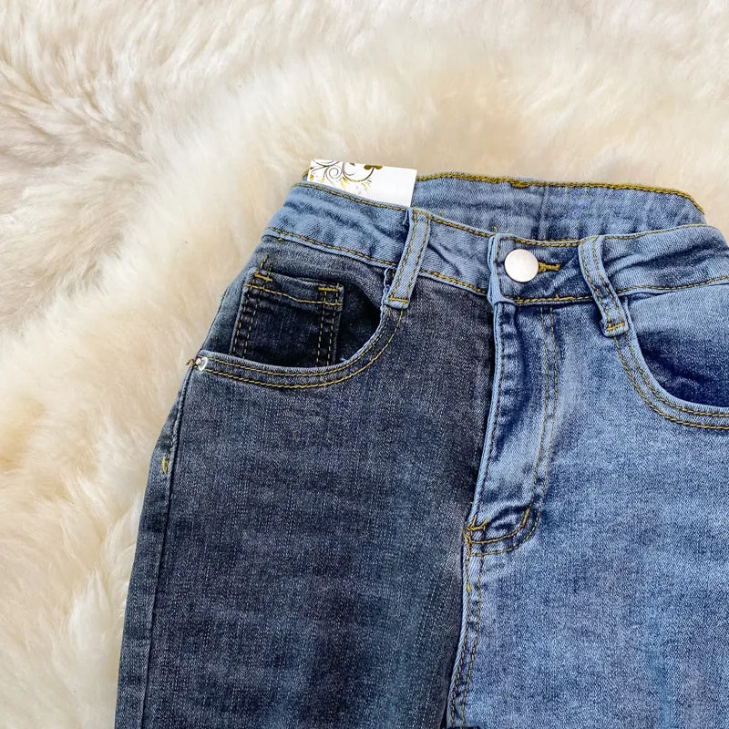 High-rise Color-block Flared Jeans