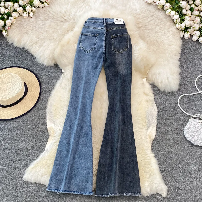 High-rise Color-block Flared Jeans