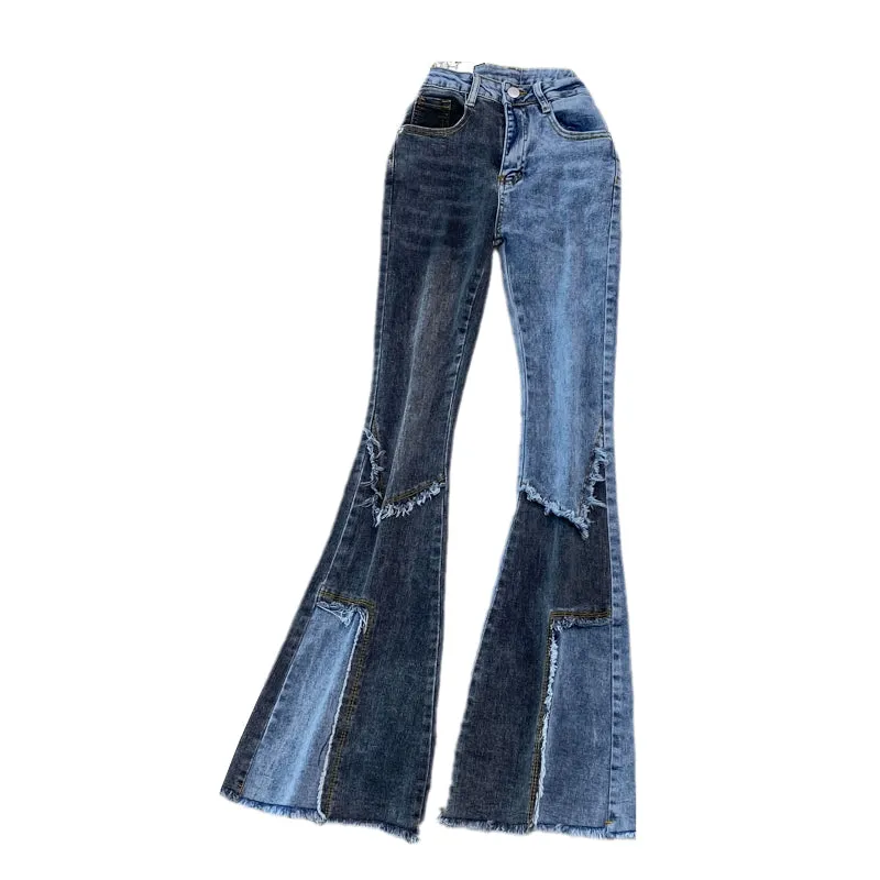 High-rise Color-block Flared Jeans