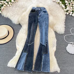 High-rise Color-block Flared Jeans