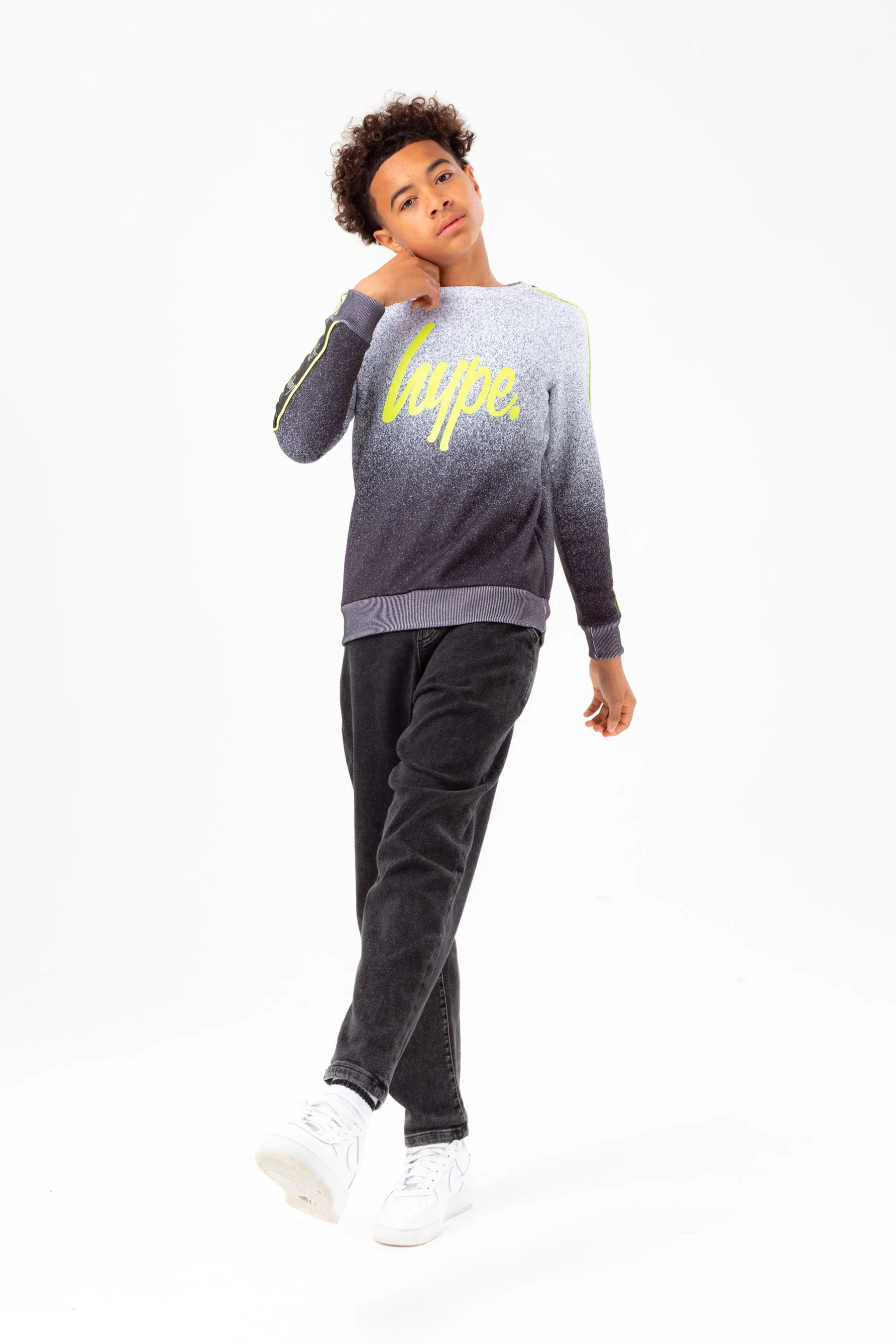 Hype Boys Mono Speckle Fade Lime Tape Script Crew Neck