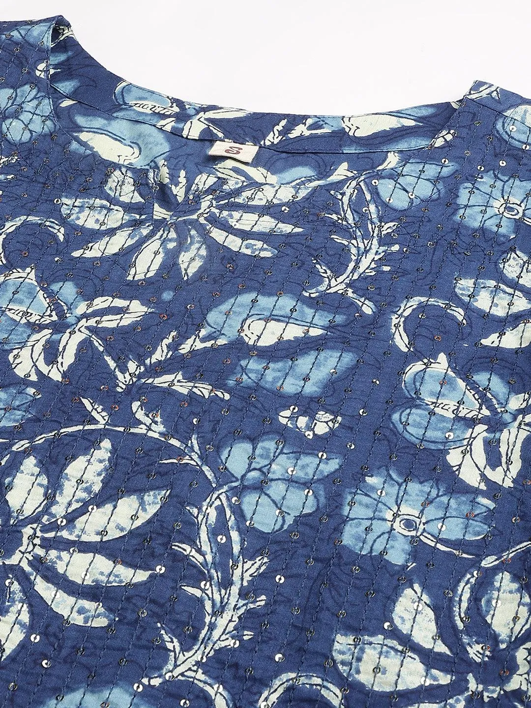 Indigo Floral Cotton Kurta Pant Set With Dupatta