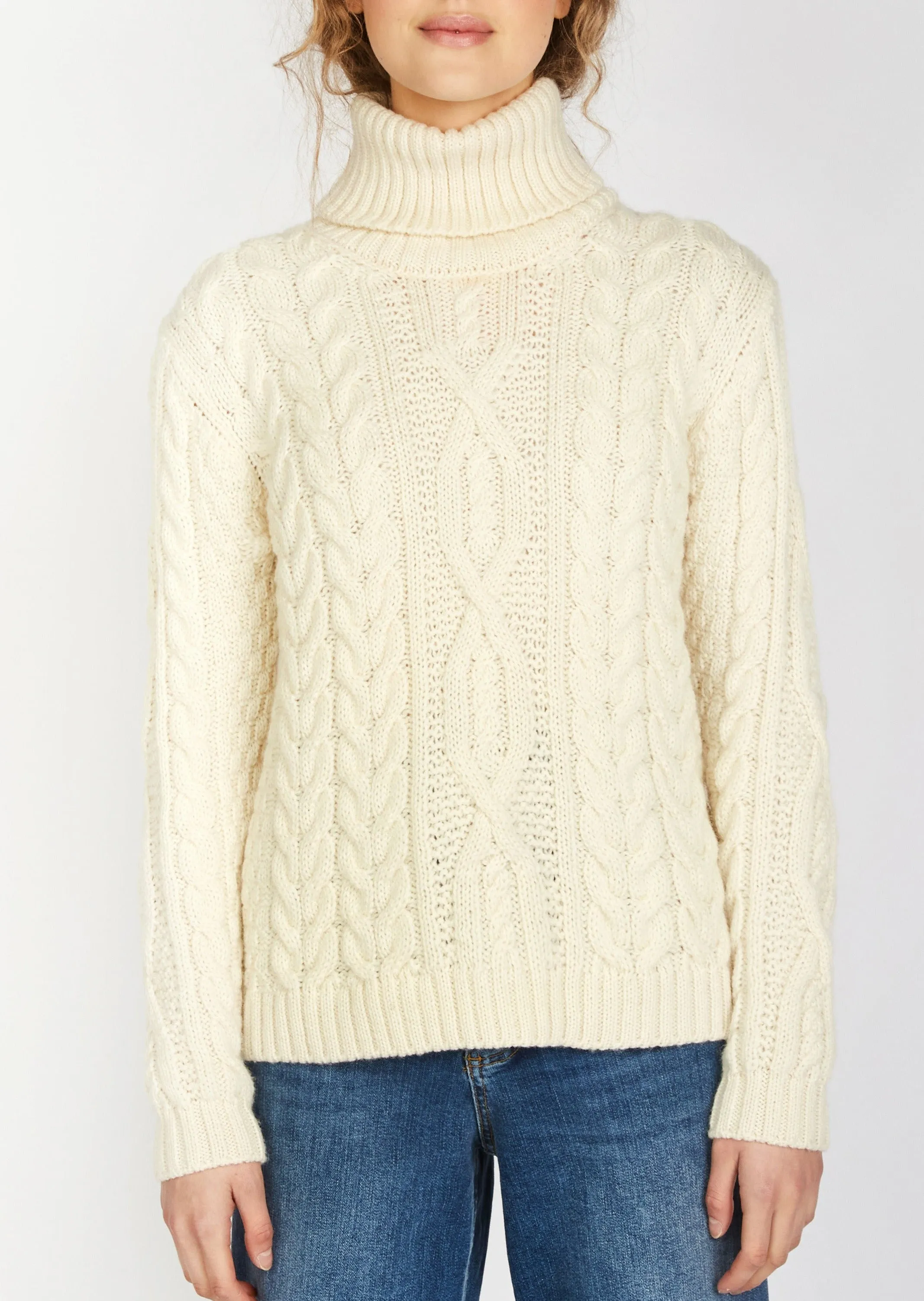 IrelandsEye Polo Neck Aran Sweater | Natural