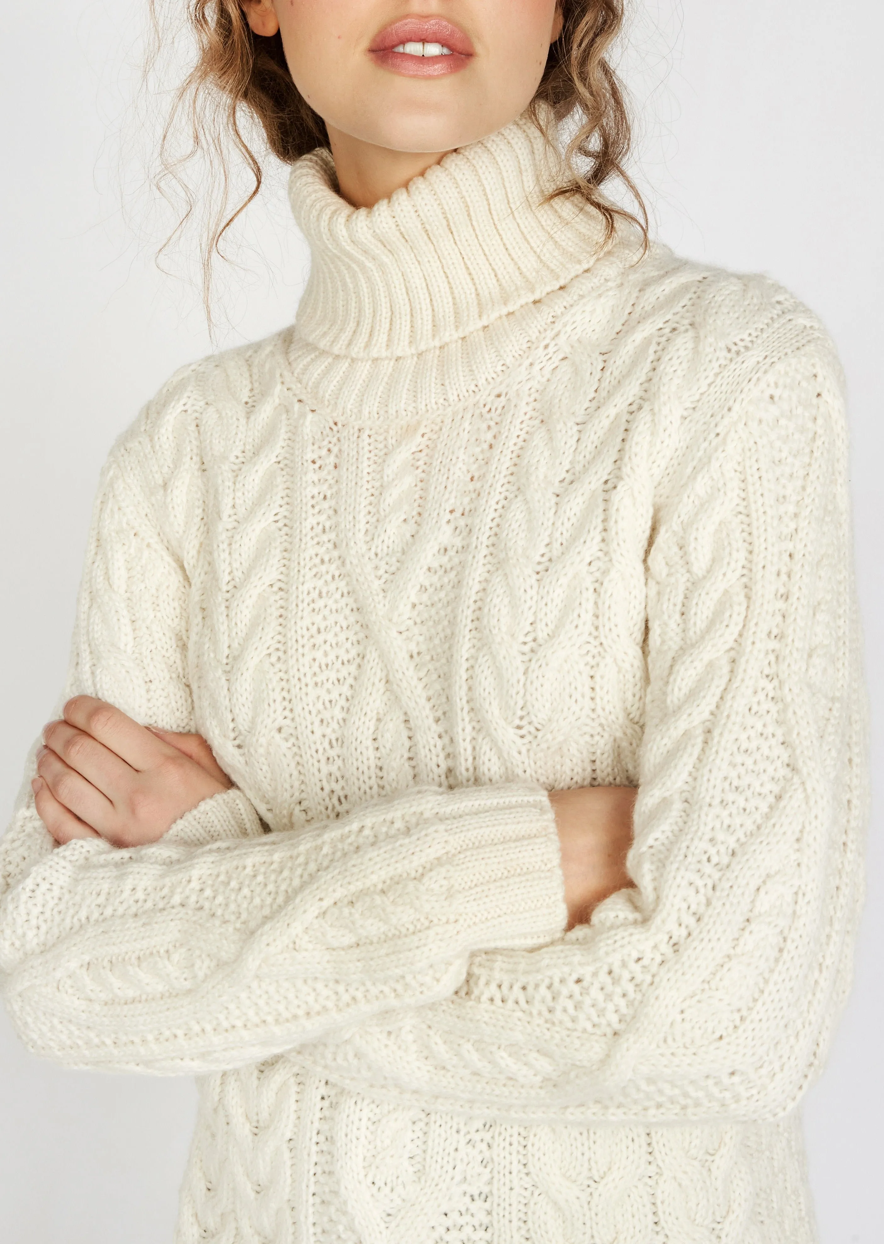 IrelandsEye Polo Neck Aran Sweater | Natural