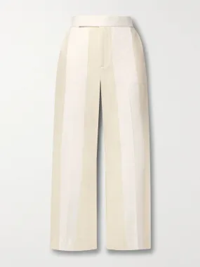 Ivory two-tone panelled cotton and linen-blend flared pants