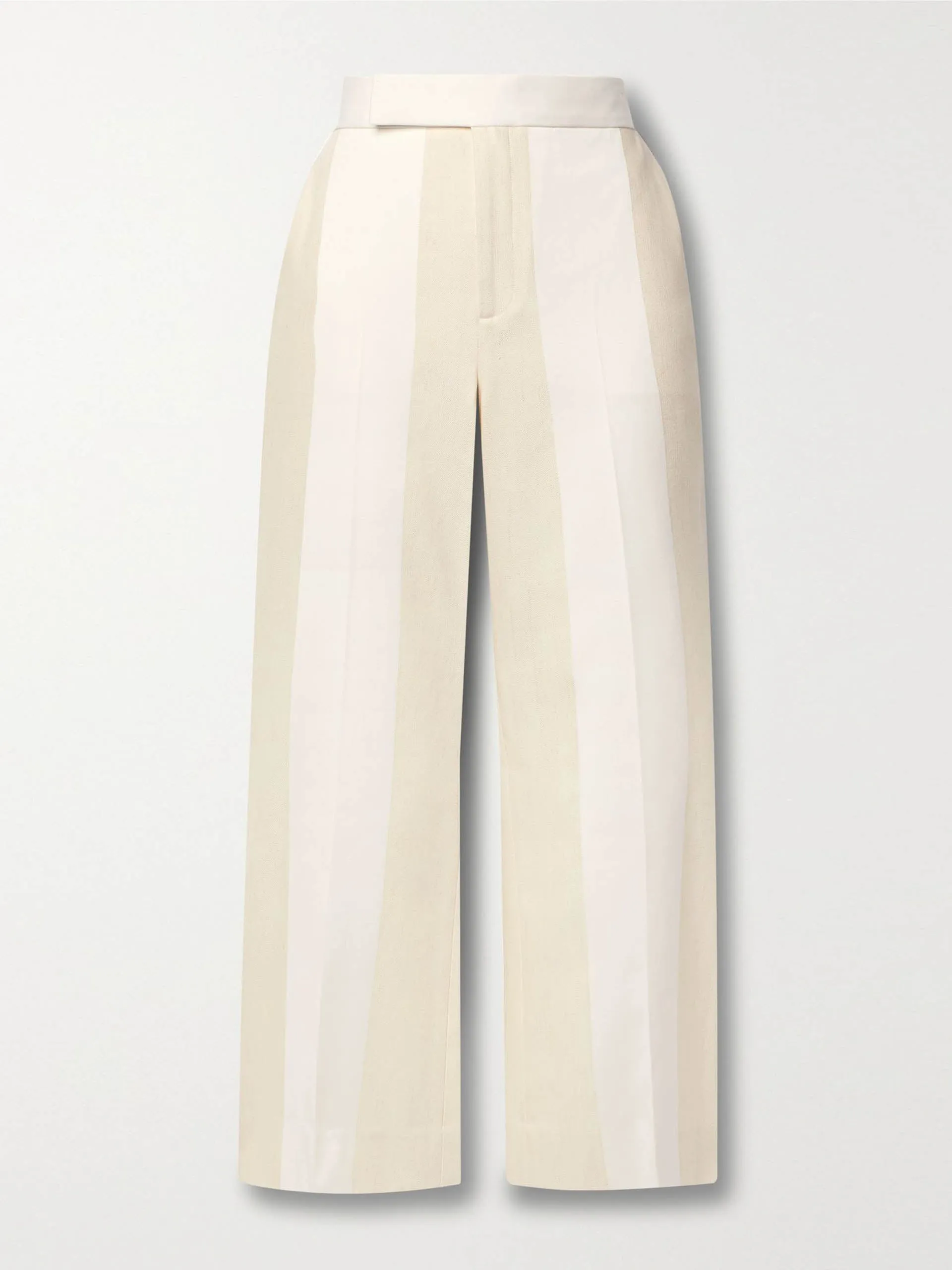 Ivory two-tone panelled cotton and linen-blend flared pants