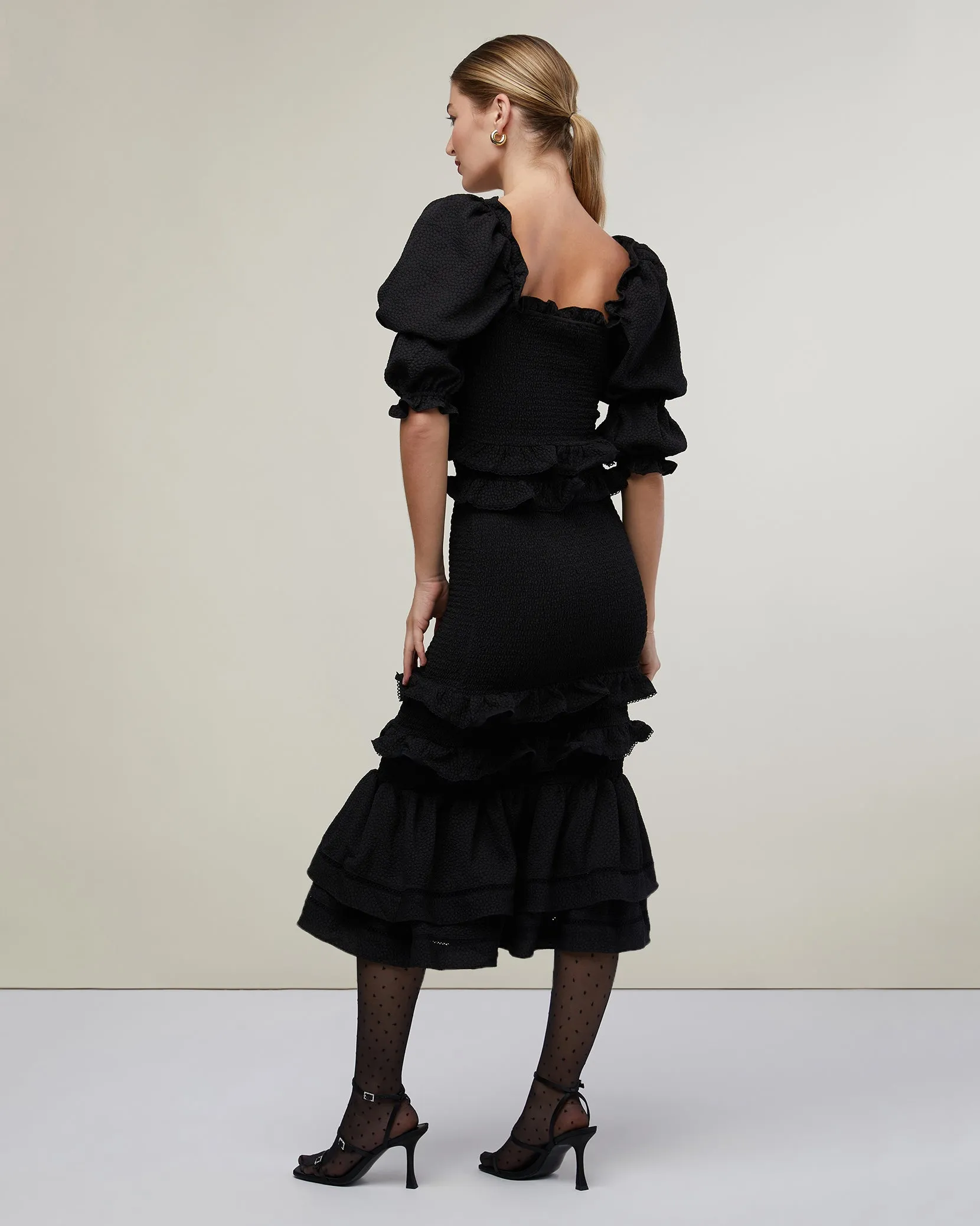 Jaquard Smocked Midi Dress
