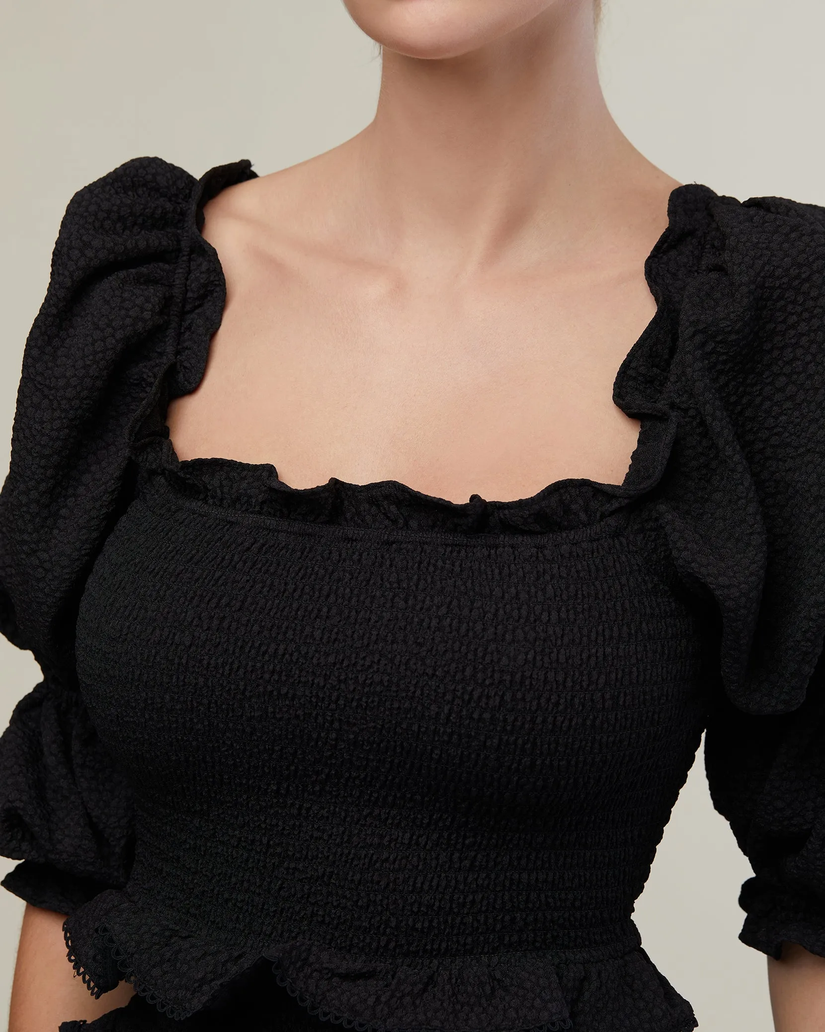 Jaquard Smocked Midi Dress