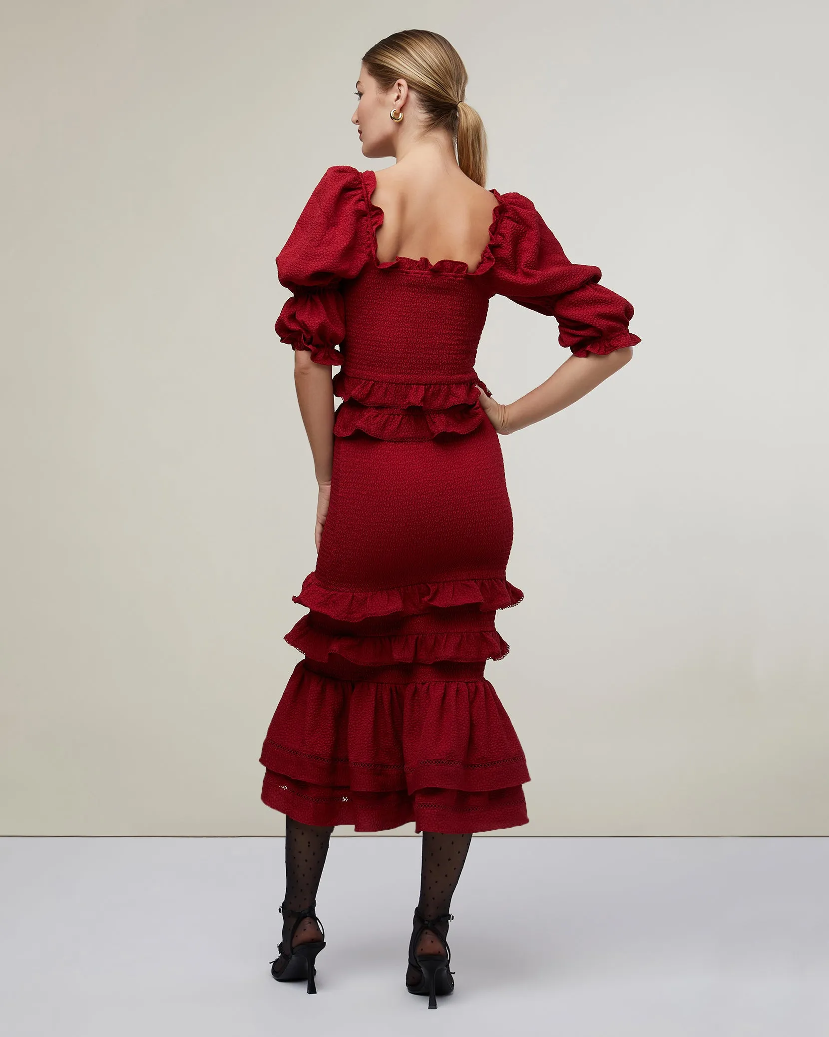 Jaquard Smocked Midi Dress