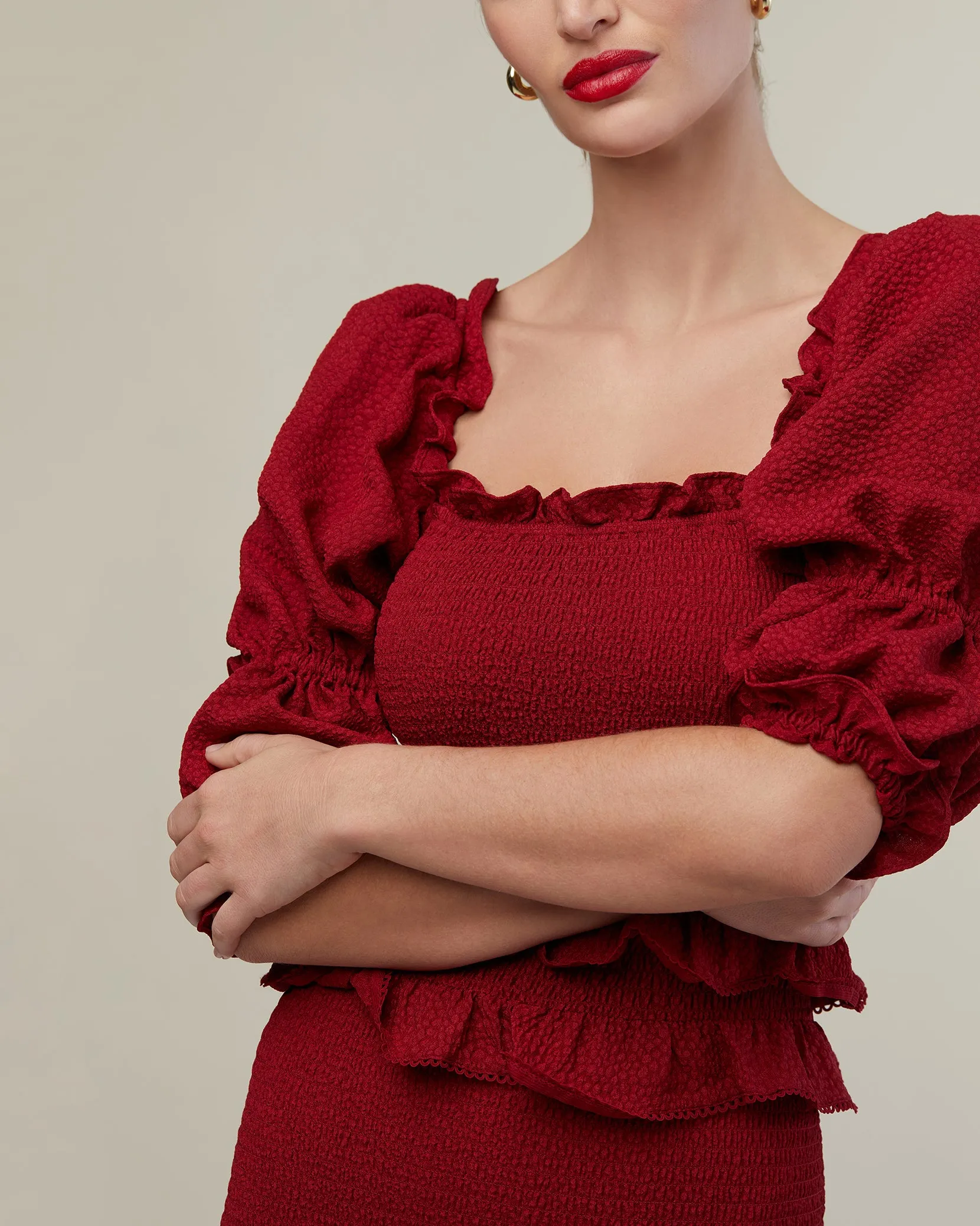 Jaquard Smocked Midi Dress