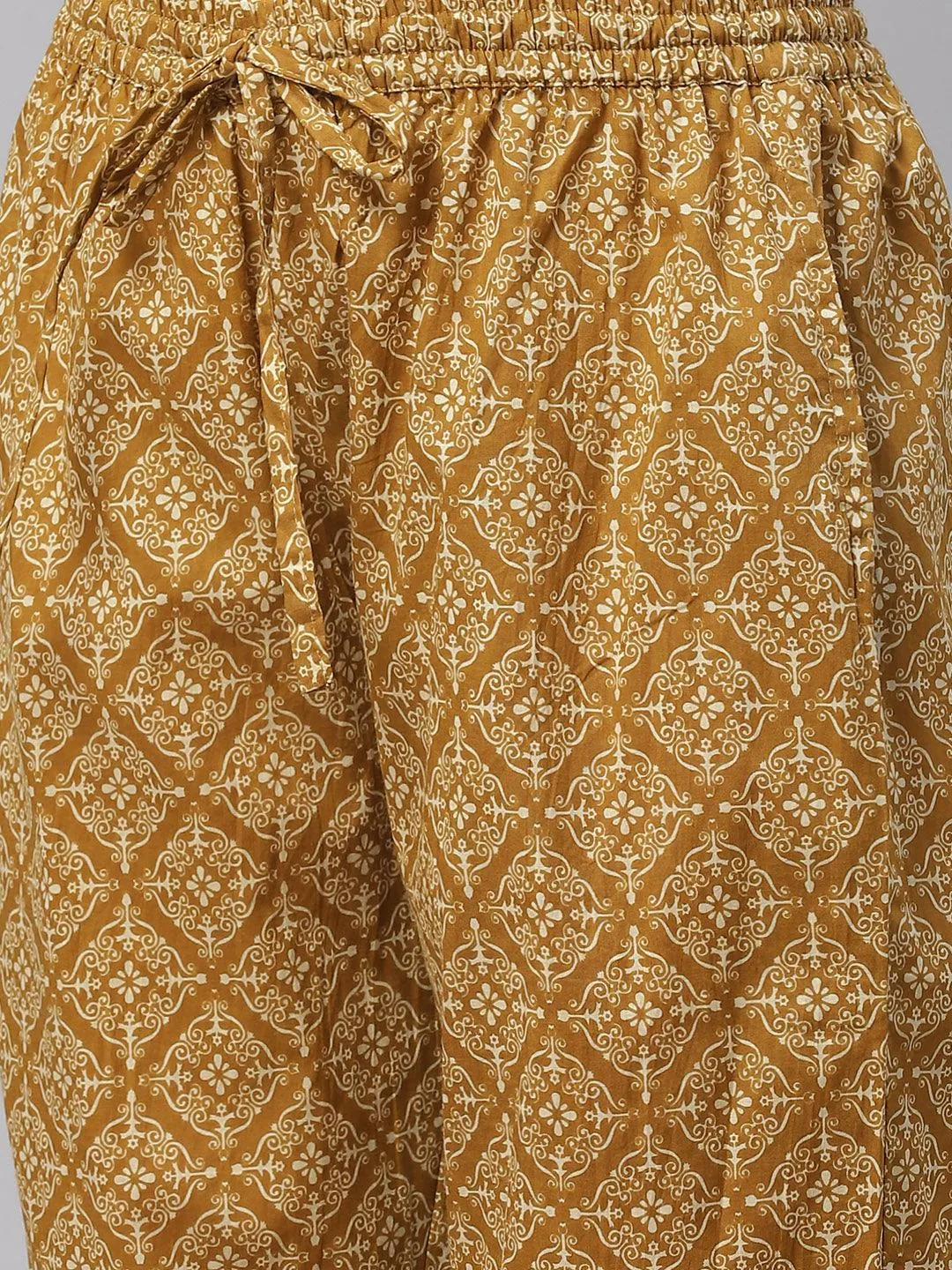 Jashvi  Brown Cotton Straight Kurta Pant Set With Dupatta
