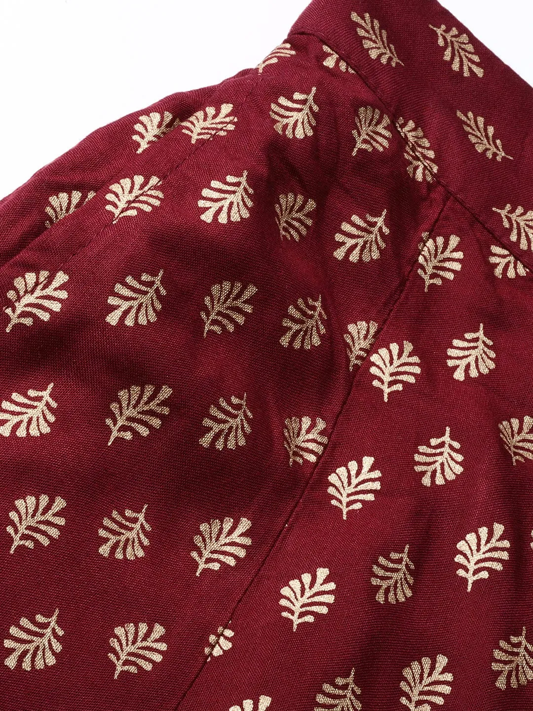 Jashvi Maroon Ethnic Motif Printed Rayon Flared Women Palazzo With One Pocket