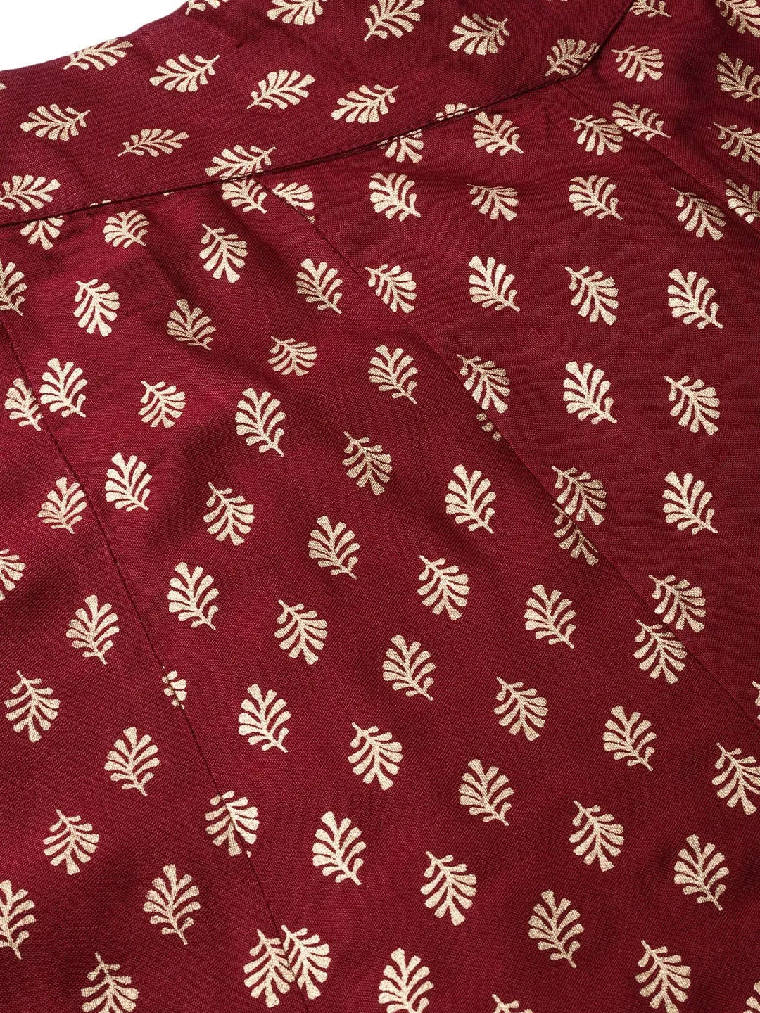 Jashvi Maroon Ethnic Motif Printed Rayon Flared Women Palazzo With One Pocket