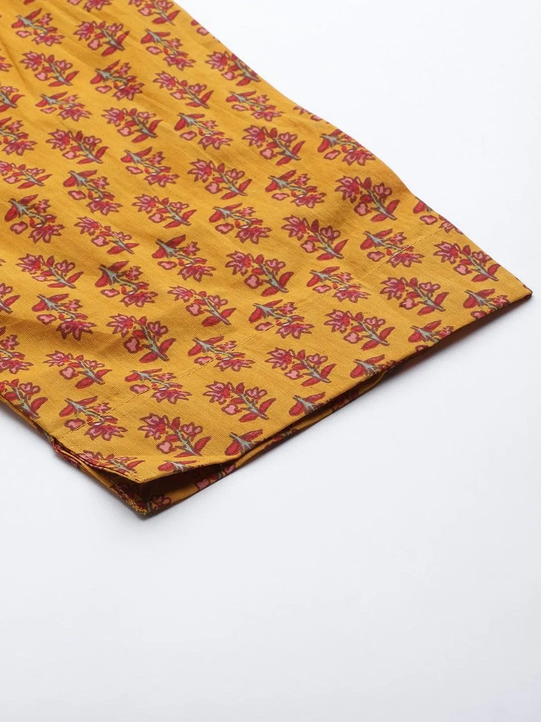 Jashvi Mustard Cotton Floral Printed Kurta Pant Set