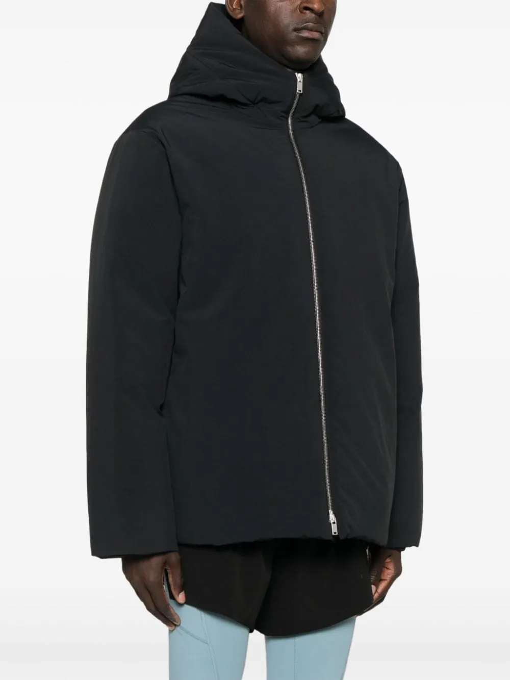 JIL SANDER Men's Hooded Down Jacket - Textured Black Design