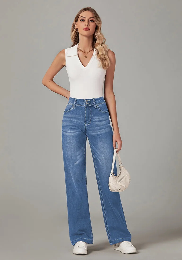 Lapis Longing Women's Flare Full Length High Rise Denim Relaxed Fit Wide Leg Jeans