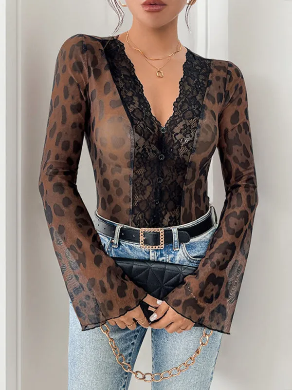 Leopard Lace Bodysuit with Retro Flair