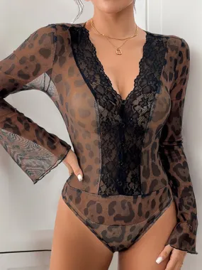Leopard Lace Bodysuit with Retro Flair