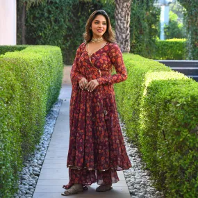Maroon Floral Print Georgette Salwar Suit