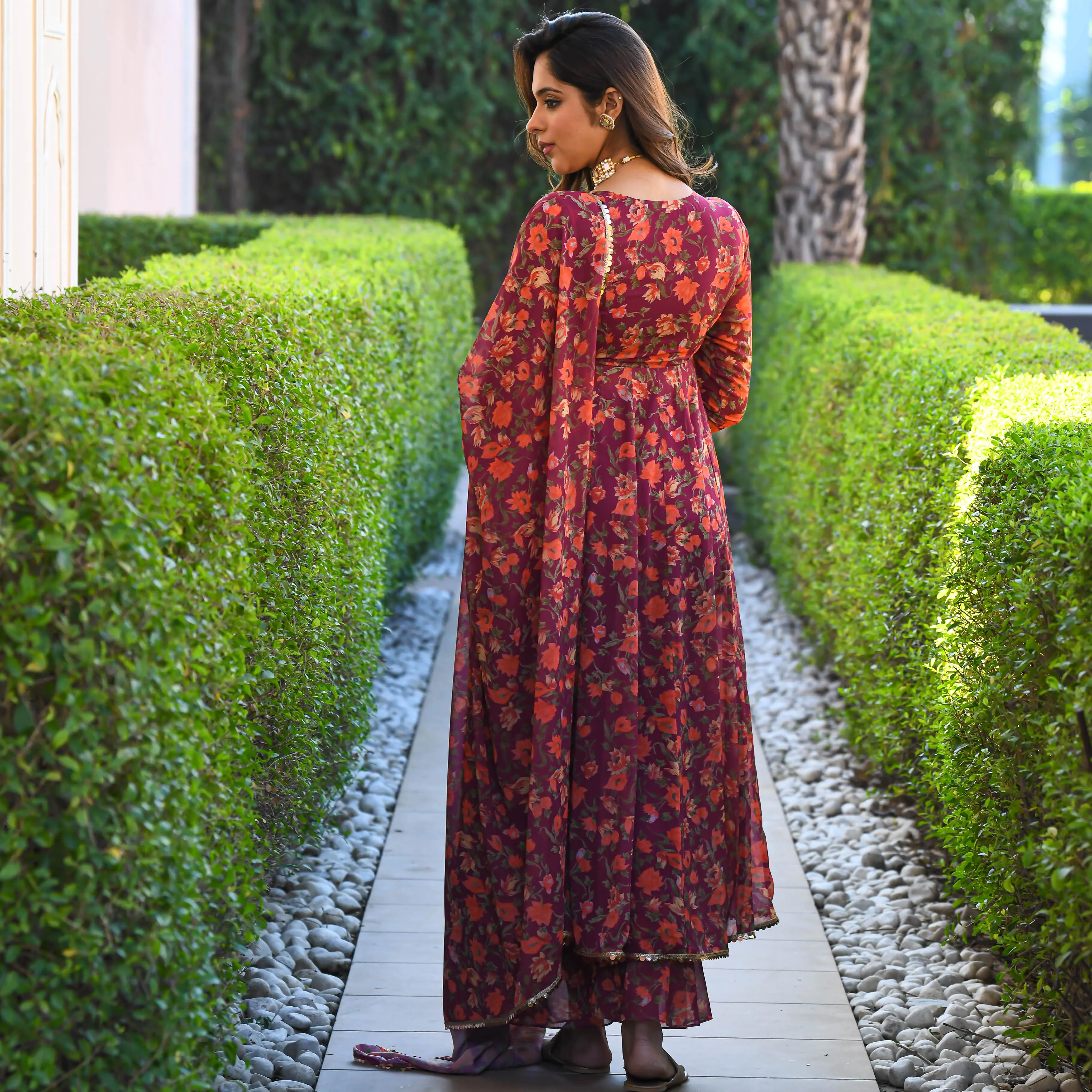 Maroon Floral Print Georgette Salwar Suit
