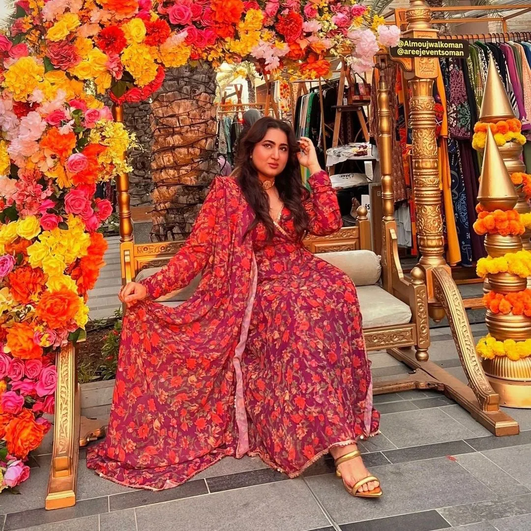 Maroon Floral Print Georgette Salwar Suit