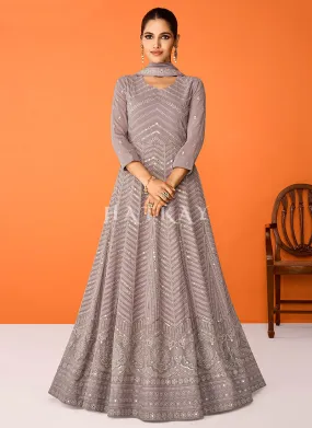 Mauve Mirror Work Embroidered Party Wear Anarkali Suit