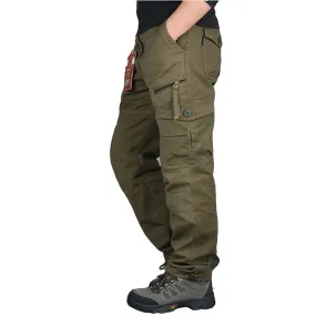 Men Casual Cargo Pants Multi-Pocket Tactical Military Army Straight Loose Trousers Overalls Zipper Pocket Pants