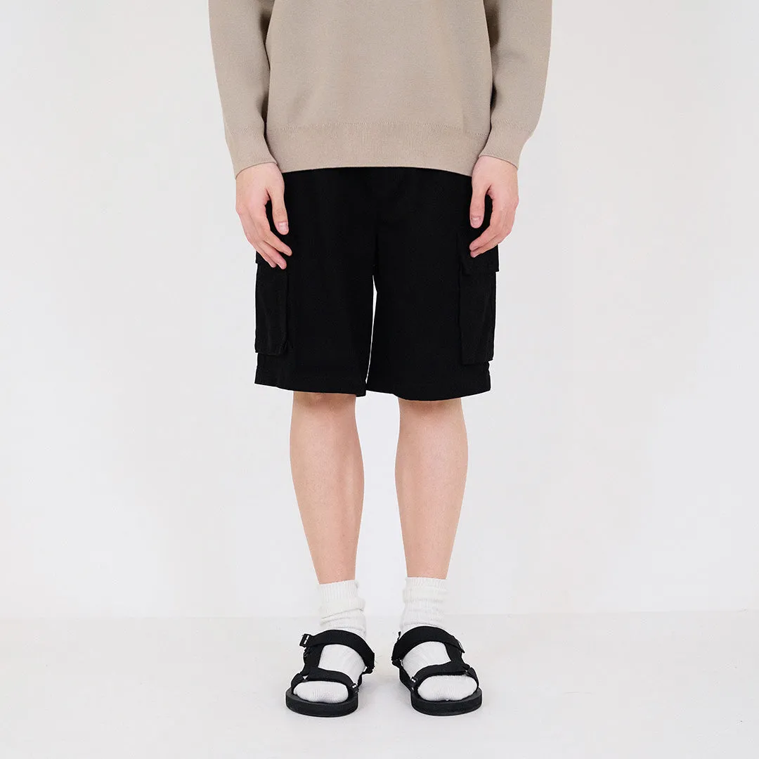 Men Slim Fit Twill Cargo Shorts - Black - SM2312194D